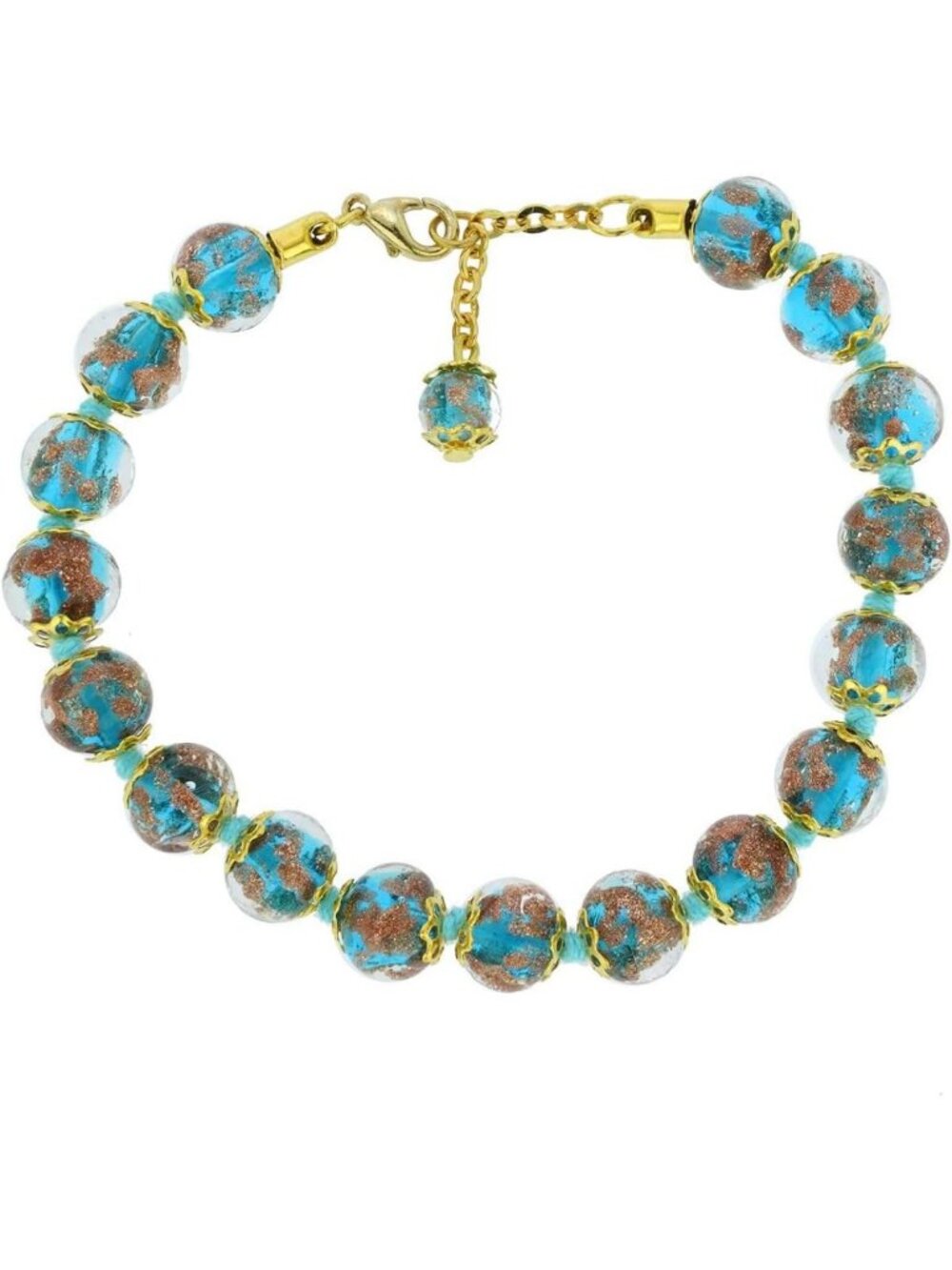 Handmade Aqua Blue Murano Glass Bracelet with Sparkling Sommerso Beads - Italy